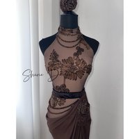 2026 Latin Dance Performance Costume Women Backless Floral Leotards Slit Skirt Rumba Tango Dance Competition Clothing Club Dress