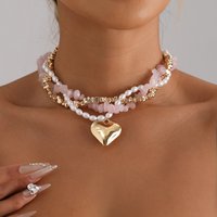 LATS Fashion Vintage Heart Pendant Necklace for Women Female Boho Irregular Beaded Cross Crystal Chain Jewelry