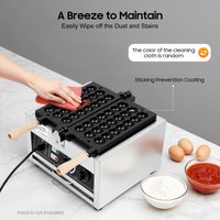 Kommerzieller Mini-Eierwaffel- & Stick-Waffelautomat, Edelstahl-Antihaft-Bubble-Waffelmaschine mit einstellbarer Temperatur & Timer, doppelseitig klappbarer Spießwaffelautomat für Imbissbuden, Cafés,