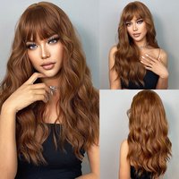 GEMMA Long Wavy Ginger Wigs with Bangs Best Synthetic Wig for Women Copper Red Cosplay Party Wigs High Temperature Natural Hair