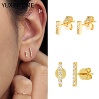 925 Sterling Silver Ear Needle Zirconia Minimalist Small Stud Earrings For Women Fashion Flat Bar Earrings Fine Jewelry Gifts