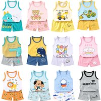 100%Cotton Boys Girls Pajamas Sets Kids Pjs Toddler 1 to 2 3 4 5 6 Years Vest+Shorts Pijama Suit Pyjamas for Children's Clothing