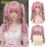 Pink Kawaii Lolita Roman Curl Double Ponytail Wig Victorian Style Heat Resistant Synthetic Hair for Tea Party Cosplay