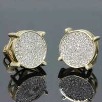 Fancy Round Shaped Stud Earrings Paved Shiny CZ Stone Gold Plated Earrings Fashion Versatile Women's Ear Jewelry
