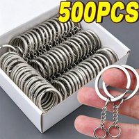500pcs DIY Silver Plated Metal Blank Keyring Keychain Split Key Ring with Chain Climbing Buckles Carabiner Keychain Accessories