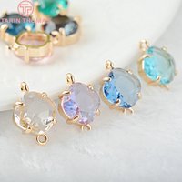 (281)10PCS 17x11MM 24K Champagne Gold Color Brass and Glass 2 Holes Square Connect Charms Pendants Jewelry Findings Accessories