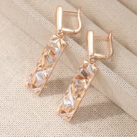 Shine Rose Gold Color Inlaid Cubic Zirconia Copper Dangle Women's Earrings Daily Wear Party Earrings Woman Fashion Jewelry