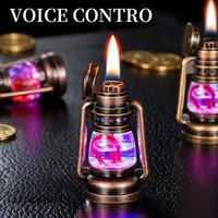 Metal Retro Intelligent Horse Light Lighter Colored Light Voice Controlled Ignition Open Flame Transparent Window Lighter Gift