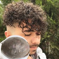 25mm Curly Men's Wig Super Ultra Thin 0.02mm Dark Brown Blonde #20 HumanHair Natural Hairline Male Toupee Grey 1b50 Vloop System