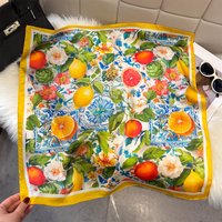 Lemon Fruit Pattern Square Silk Scarf Women Soft Hijab All Seasons Decorate Neck Ties Female Headscarf Foulard Bandana Neck Ties