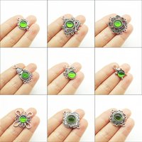 Flower Cross Animal Teardrop Charms Green Glaze Tibetan Silver Plated Pendants Retro