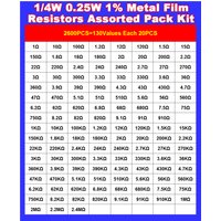 2600PCS/LOT 130 Values 1/4W 0.25W BXV 1% Metal Film Resistors Assorted Pack Kit Set Lot Resistors Assortment Kits Fixed Resistor