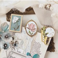 Vintage JP White Rose Tulip Floral Paper Clip Metal Bookmark Decorative Document Memo Envelope Clip Gift Card Making Decoration