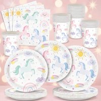 Pastel Rainbow Unicorn Paper Plates Cups Napkins Sun Cloud Tableware for Girls Unicorn Theme Baby Shower Birthday Party Supplies
