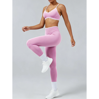 2Pcs HISTELLO Sports Leggings Set Women Sexy Seamless Scrunch Butt Compress Leggings Sports Bra Gym Fitness Training Yoga Suit