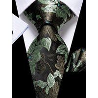 Hi-Tie Floral Light Green Silk Wedding Tie For Men Handky Cufflink Fashion Design Tie For Men Necktie Business Party Dropshiping