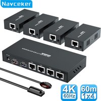 Navceker 4K 60Hz HDMI Extender Splitter 1x4 3D HDMI RJ45 Extender 60m Ethernet Transmission Over CAT5e/6/7 4 Channel 1 Loop Out