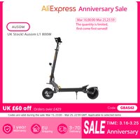 UK Stock! Ausom L1 800W E-scooter 15.6Ah 48V E-ABS+Front & Rear Disc Brakes 45 km/h Max Speed 70km Range NFC-& Passcode-Sperre