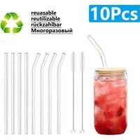 1/2/4/8/10Pcs Reusable Drinking Straw Glass Straws Eco-friendly High Borosilicate Glass Straw Glass Tube Party Bar Drinkware