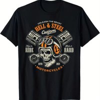 Mens Vintage Motorcycle Graphic T-Shirt Oversized Streetwear T with Retro Racing Design Black Casual Shirt for Motorcycle Lovers