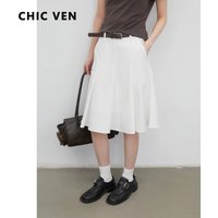 CHIC VEN Women Skirts White New Loose Pleated A-line Skirt for Woman Office Ladies Pleated Short Skirt Summer 2026 Clothing