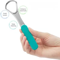 1pcs Stainless Steel Tongue Scrapers with Silicone Handle Dental Tongue Scraper Oral Care Cleaning Tool