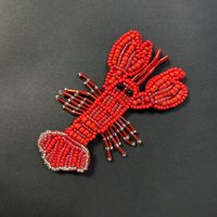 1PC Red Lobster Beaded Patch, Hand-Sewn DIY Applique for Clothes Bags, Fashion Sewing Decoration