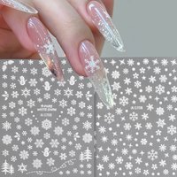 1sheet 3D White Snowflakes Nail Stickers for Christmas Winter Snow Flower Self-adhesive Nail Art Decals DIY Manicure Decorations