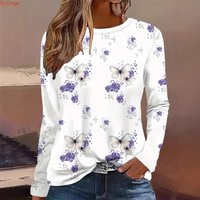 2026 Women's Long-Sleeve Pullover, Fashionable Printed Crew-Neck T-Shirt, Available in Multiple Colors.