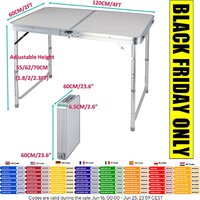 EFAN 120cm Aluminium Camping Folding Table, Portable Table for Home Office Party Trestle Picnic Adjustable Height 55cm-70cm