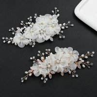 1Pc Bridal Chiffon Flower Hair Piece, Pearl & Rhinestone Design, Ideal for Wedding & Bridesmaid Hairstyles