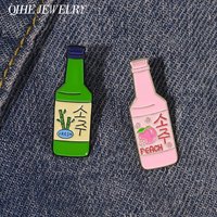 Soju Enamel Pin Brooch Wine Badge Peach Fresh Pink Green Bottle Lapel Pin Lovely Backpack Jewelry Accessories Gift for Friends