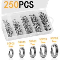 200/250Pcs Fishing Stainless Steel Split Rings 5 Sizes High Strength Large tensile Force Fishing Loop Fishing Lure Connector