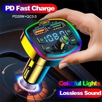 VIKEFON Bluetooth Car Charger Car FM Transmitter Wireless Hands Free Mp3 True 3.1A Dual USB Port PD Fast Charge Colorful Lights