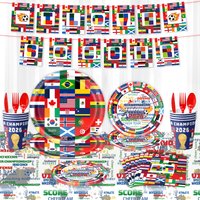 International World Flag Disposable Tableware 2026 Soccer Game Theme Birthday Decoration Football Party Supplies Boy Sports Gift