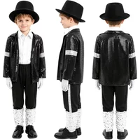 Kids Hip Hop Michael Jackson 5 Costume Boys Superstar Singer Outfit Halloween Carnival Stage Dance Cosplay Party Wear 80s 90s