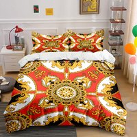 3pcs Luxurious Baroque Black Gold Floral Print Soft Comfortable Duvet Cover Bedding Set Included 1*Duvet Cover & 2*Pillowcases