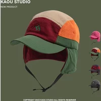 2023New Short Brim Color Matching Ear Protection Autumn Winter Men's Women's Baseball Cap Warm Outdoor Velvet Aviator Bucket Hat