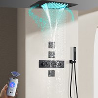 580X380mm LED Shower Head with Bluetooth Music 4-Function Thermostatic Shower System Chrome Luxury Bathroom Rain Shower Set