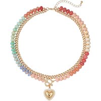 Layered Necklaces for Women, 14K Gold Plated Heart Pendant & Colorful Acrylic Beaded Choker Jewelry Summer Beach Boho Necklace