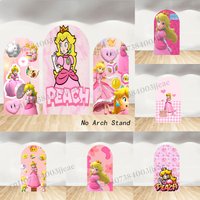 Super Marios Arch Backdrop Princess Peach Theme Decor Girls Love Pink Birthday Party Cover Photography Background Studio Props
