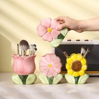 Artistic Tulip Ceramic Flower Pot, Contemporary Simple Floral Vase for Home Room Office Ornament, Birthday Present