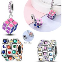 925 sterling silver Rubik's Cube Pendant Bead Color CZ Inlay Low Allergy Suitable for Bracelets and necklaces DIY Jewelry Gifts