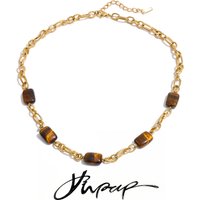 Yhpup Stainless Steel Natural Tiger Stone Rectangle Chain Necklace Waterproof 2026 New Arrivals Fashion Quality Collar Jewelry