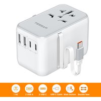 TESSAN 35W Universal Travel Adapter with 2 USB 2 Type C Built-in 1 USB C Cable International Plug Adapter for US EU UK AU Travel