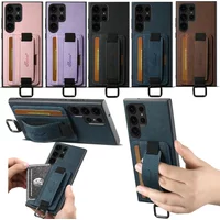 EUCAGR Wrist strap Leather Wallet Case For Samsung Galaxy S26 Ultra S24 S23 S22 Note20 Plus Ultra Card Holder Cover For S25 Plus