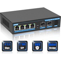 6 Port 2.5Gb Unmanaged POE Switch with 4*2.5G Base-T PoE Ports, 2*10G SFP+ Uplink 802.3af/at (PoE+) 2.5G PoE Switch for NAS/PC