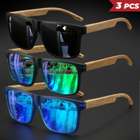 3PCS New Fashion Square Sunglasses - Wood Grain Spring Hinge, UV400 Unisex for Driving, Hiking & Travel