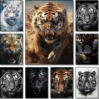 Vintage Animal Poster Canvas Art White Tiger Painting Wall Art Posters Animal Art Picture for Room Home Decor Animal Lover’gi