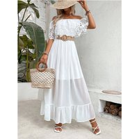 White Dress Women Long Dresses Off Shoulder A Line Vestidos Lace Ruffles Slim Elegant Splice Y2k High Waist Party Summer 2025